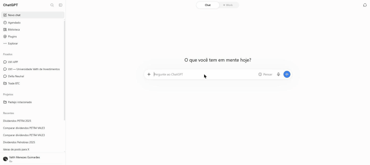Gravação de tela do ChatGPT chamando o conector do Dados B3 e respondendo com dados e o link da fonte